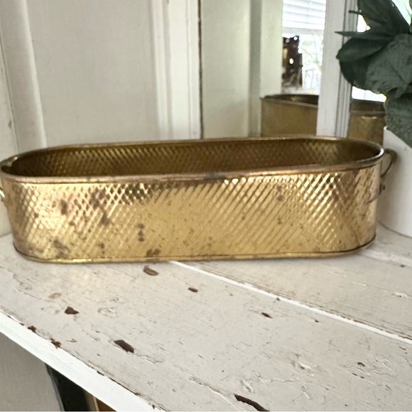 Hammered Brass Long Planter Vintage Style 13”x5” Made in India Bohemian Boho - Picture 4 of 9